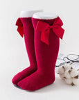 Knee-high socks with bow 100% Cotton: Old rose / 19/22