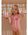Striped Zipper Swimsuit Bloom & Blush - Girls