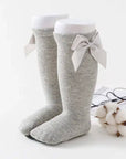 Knee-high socks with bow 100% Cotton: Pearl / 19/22