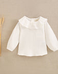 Long Sleeve White Baby Shirt with Ruffle Collar