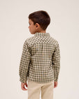 Boy's Gingham Shirt in Green and Beige