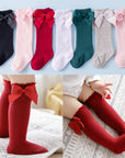 Knee-high socks with bow 100% Cotton: Old rose / 19/22