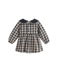 Girl Long-Sleeve Plaid Dress – Tan Beige & Black
