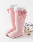 Knee-high socks with bow 100% Cotton: Old rose / 23/26