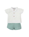AZUCENA SHORT SLEEVE PLACEMAT BOYS SHIRT AND SHORTS IN WOVEN LINEN: