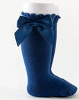 Knee-high socks with bow 100% Cotton: Old rose / 19/22
