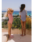 Striped Zipper Swimsuit Bloom & Blush - Girls