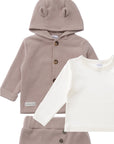 3-piece Rib-Knit Set in Brown