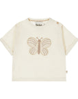 Girls' loose fit T-shirt in off-white with butterfly
