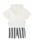 Dirkje boys' set hoodie shorts off-white steel blue dino