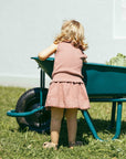 Skirt with diaper cover English embroidery detail - Ocre/Indigo