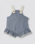 Overalls in striped fabric and English embroidery detail - Terracotta/Indigo