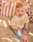 Girls' loose fit T-shirt in off-white with butterfly