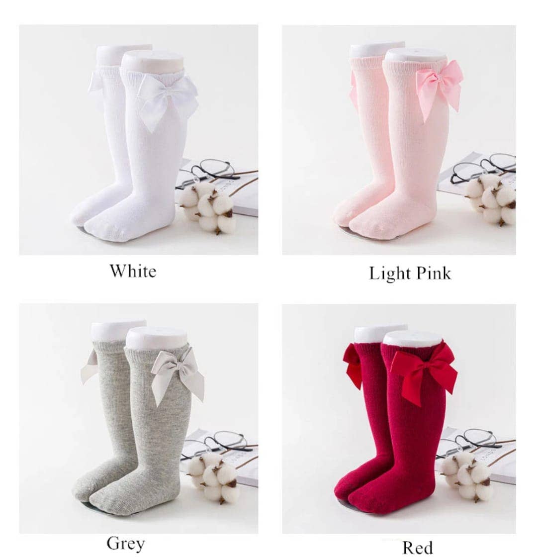 Knee-high socks with bow 100% Cotton: Old rose / 23/26