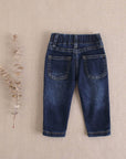 Long distressed denim pants for babies with elastic: 12 Months