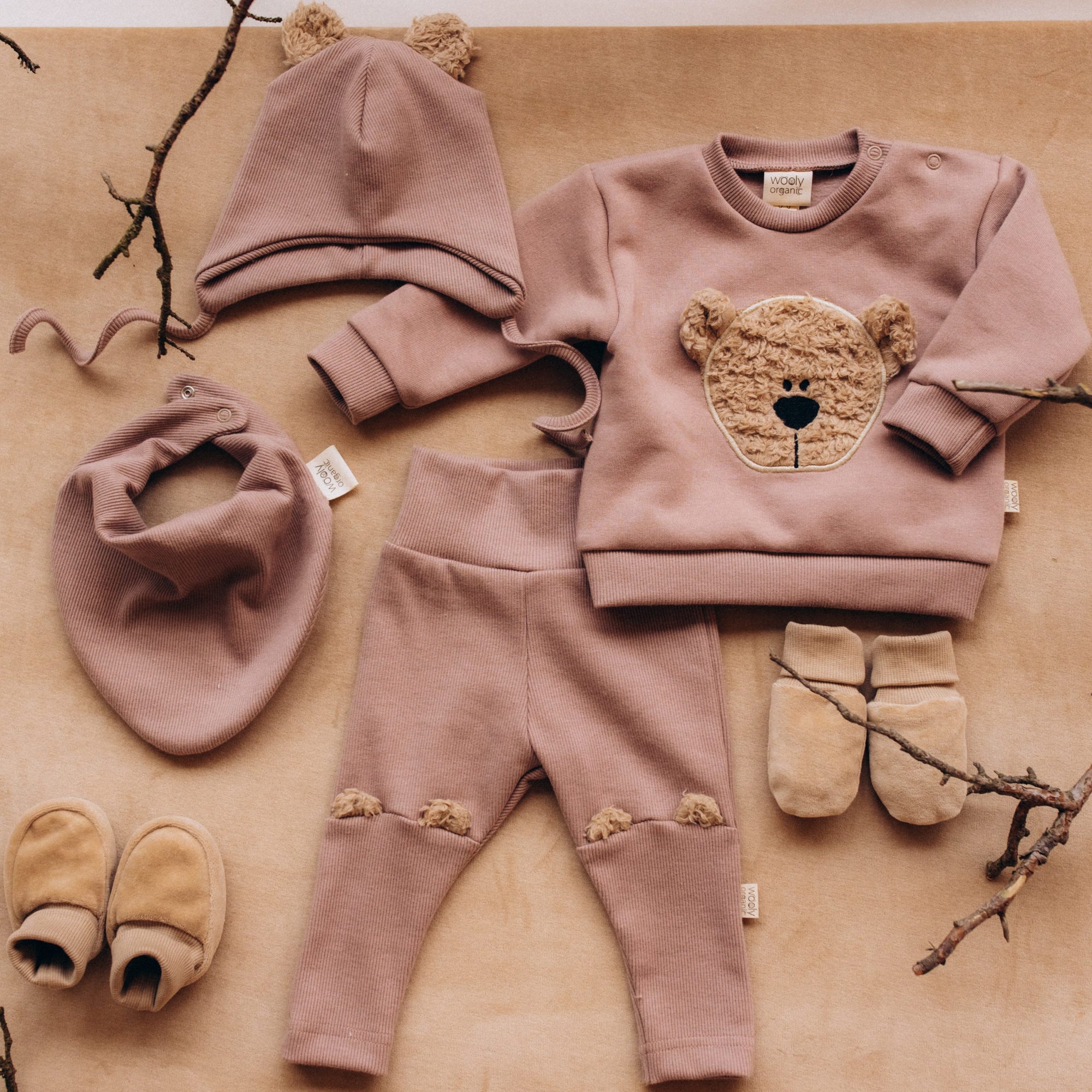 LEGGINGS WITH PLUSH TEDDY EARS 2X1 RIB – GOTS – Old Pink Savannah