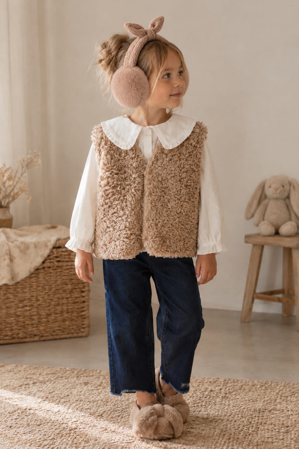 Mrs. Ertha Bowmuffs – Fluffy Teddy Earmuffs with Oversized Bow