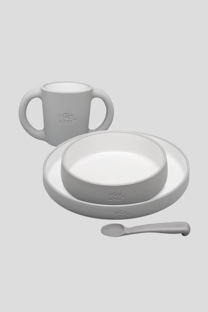 Silicone  Learning Feeding Set: Grey