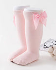 Knee-high socks with bow 100% Cotton: Old rose / 19/22