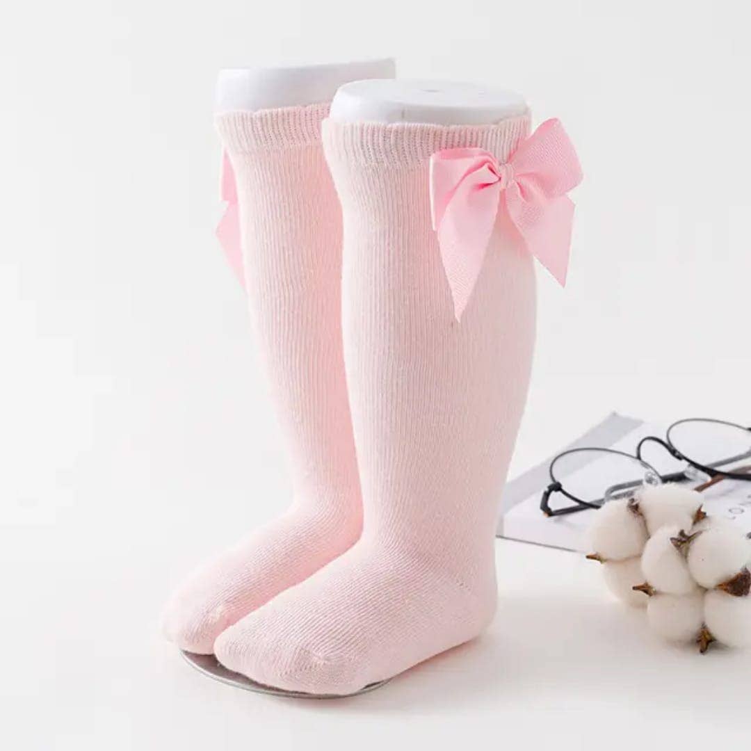 Knee-high socks with bow 100% Cotton: Pearl / 23/26