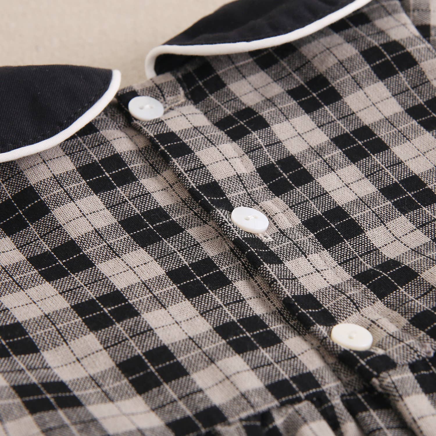 Girl Long-Sleeve Plaid Dress – Tan Beige &amp; Black