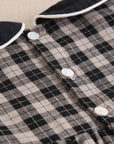 Girl Long-Sleeve Plaid Dress – Tan Beige & Black