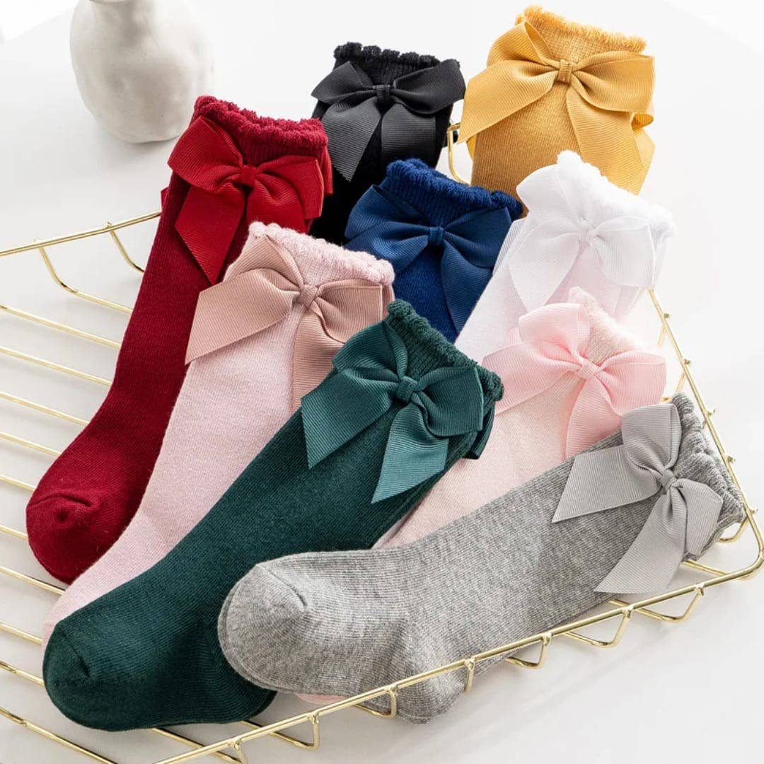 Knee-high socks with bow 100% Cotton: Old rose / 23/26