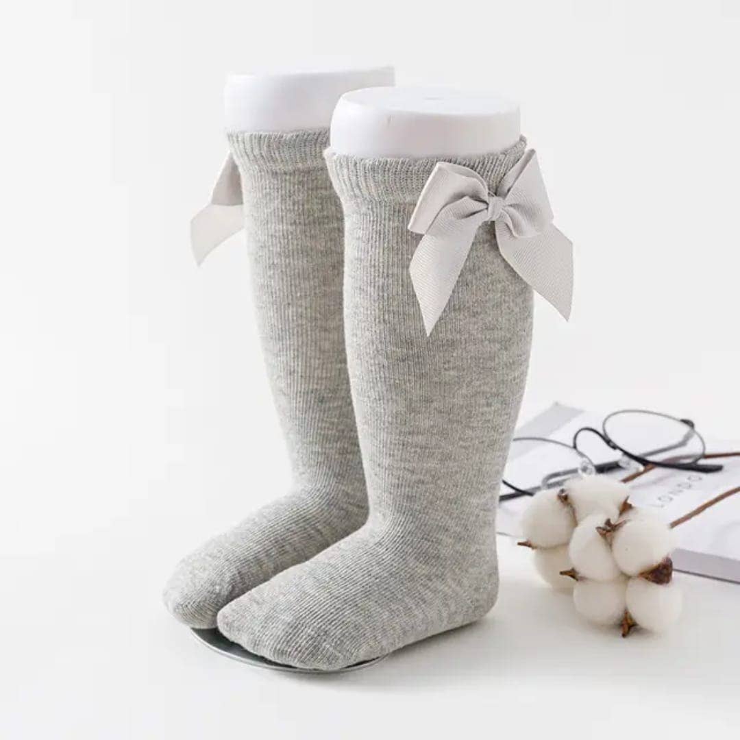 Knee-high socks with bow 100% Cotton: Pearl / 23/26