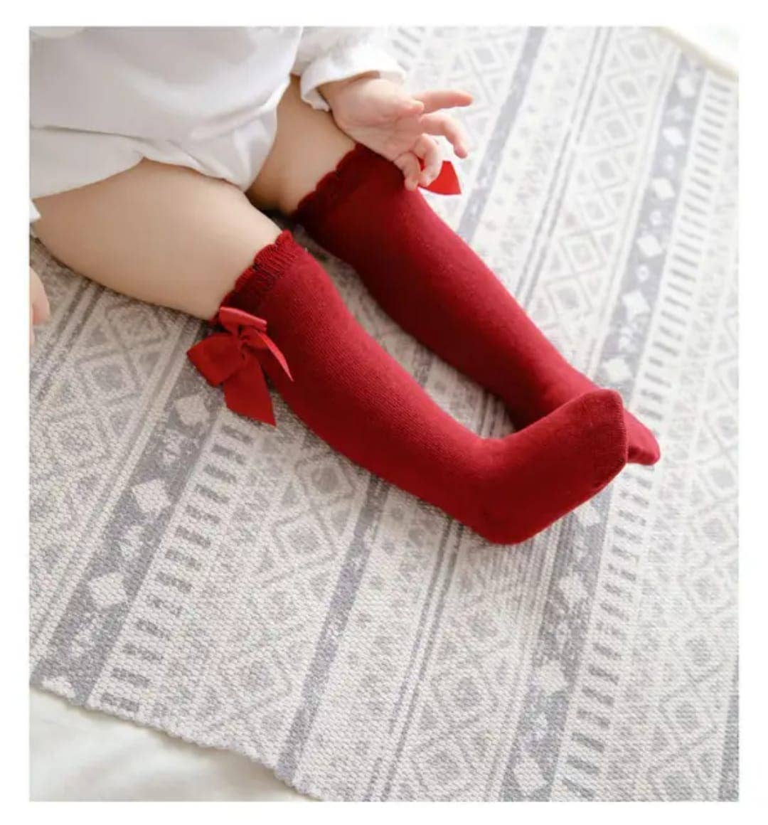 Knee-high socks with bow 100% Cotton: Old rose / 23/26