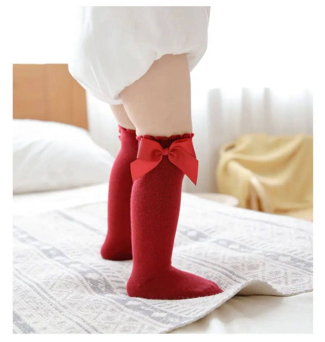 Knee-high socks with bow 100% Cotton: Pearl / 19/22