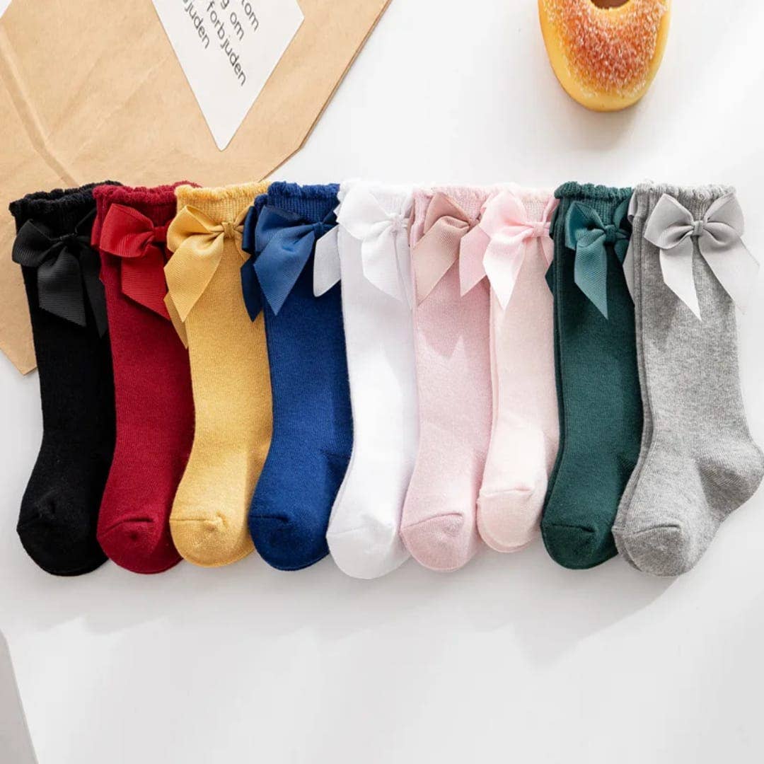 Knee-high socks with bow 100% Cotton: Old rose / 23/26