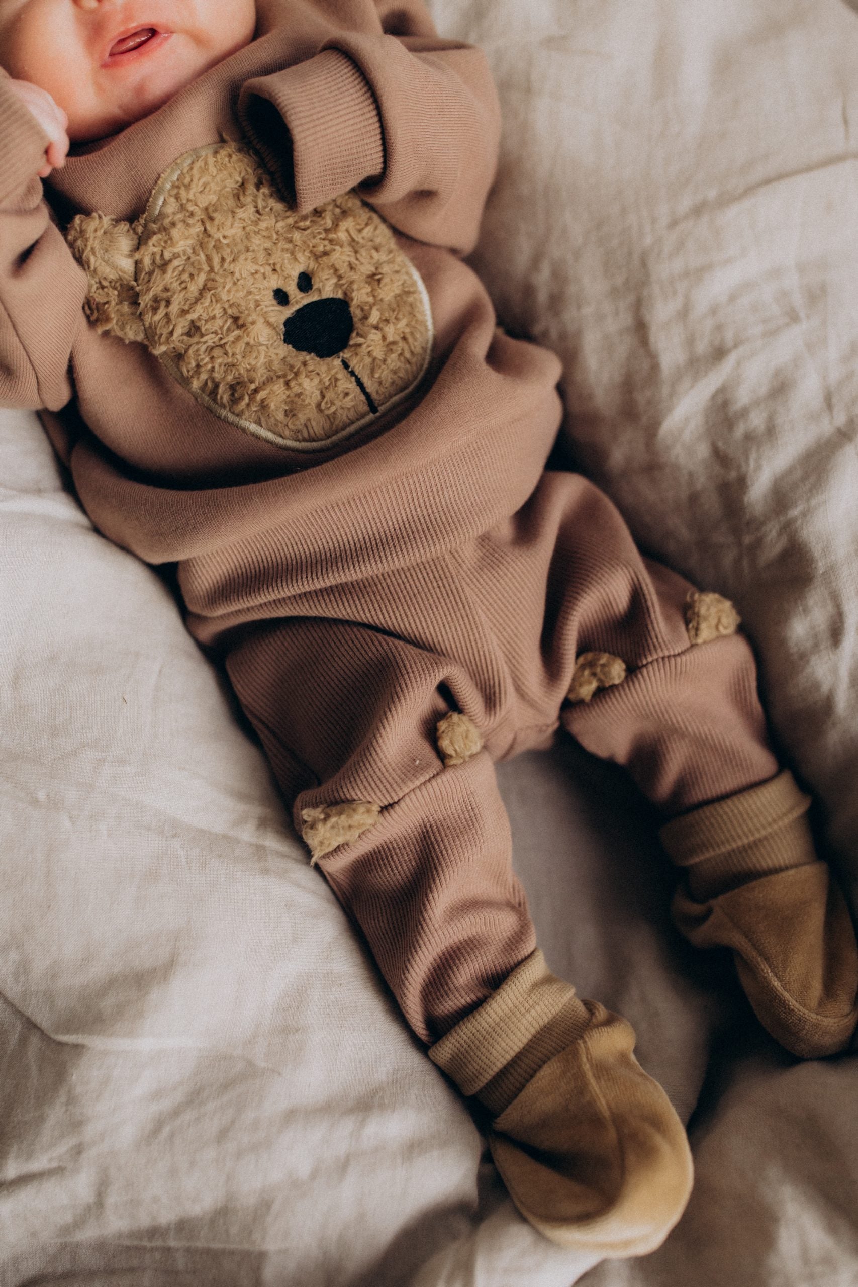 LEGGINGS WITH PLUSH TEDDY EARS 2X1 RIB – GOTS – Old Pink Savannah