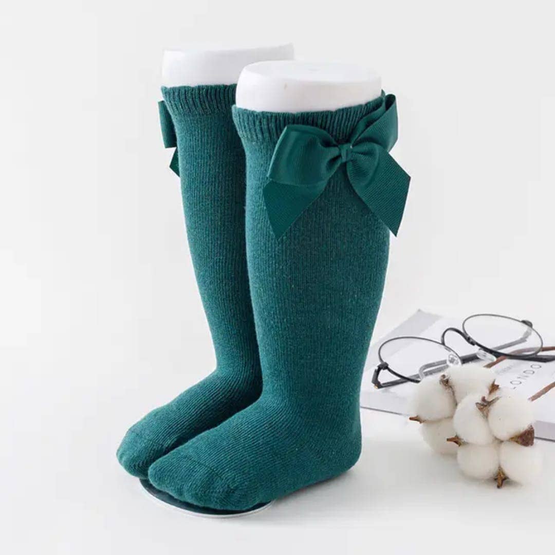 Knee-high socks with bow 100% Cotton: Pearl / 23/26