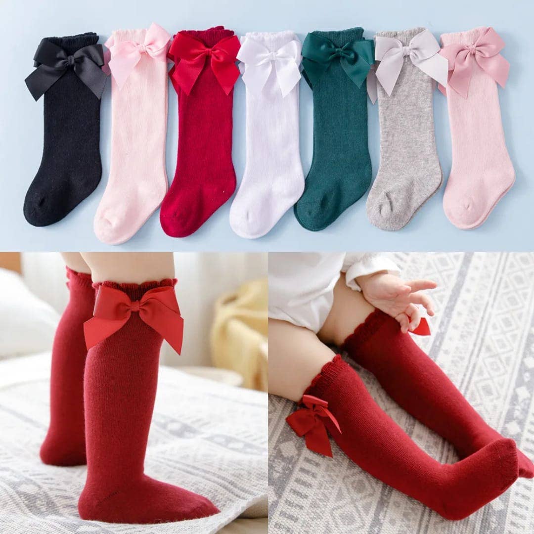 Knee-high socks with bow 100% Cotton: Old rose / 23/26