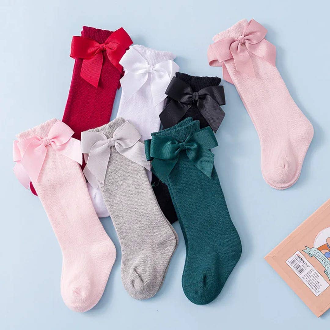 Knee-high socks with bow 100% Cotton: Old rose / 19/22