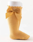 Knee-high socks with bow 100% Cotton: Old rose / 23/26
