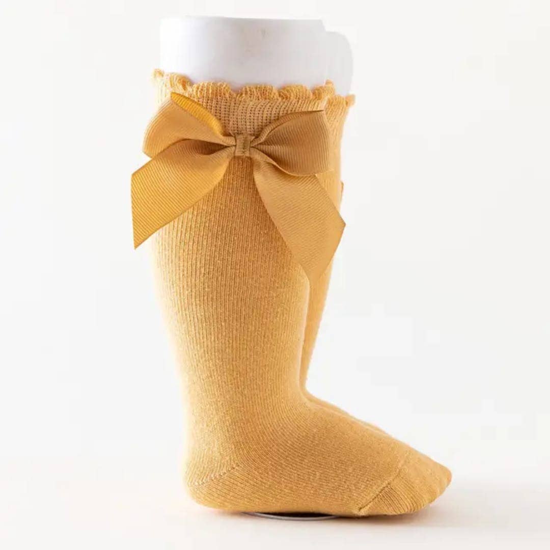 Knee-high socks with bow 100% Cotton: Pearl / 23/26