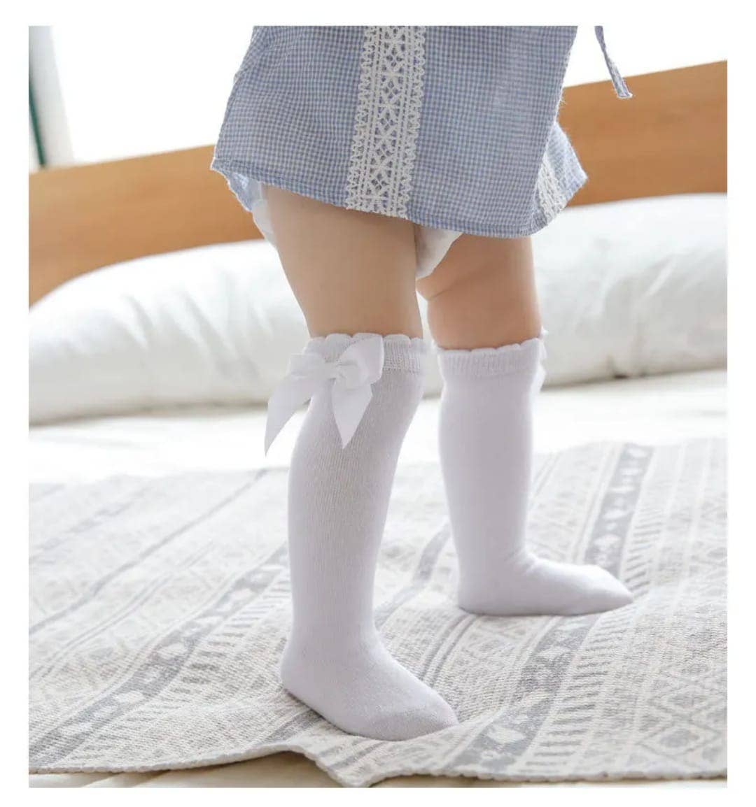 Knee-high socks with bow 100% Cotton: Old rose / 23/26