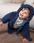 Dirkje boys jacket steel blue hooded teddy