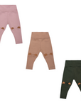 Wooly Organic - Leggings with Teddy Ears- Dusty Pink - Light Taupe - Kombu Green