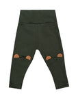 Wooly Organic - Leggings with Teddy Ears- Dusty Pink - Light Taupe - Kombu Green