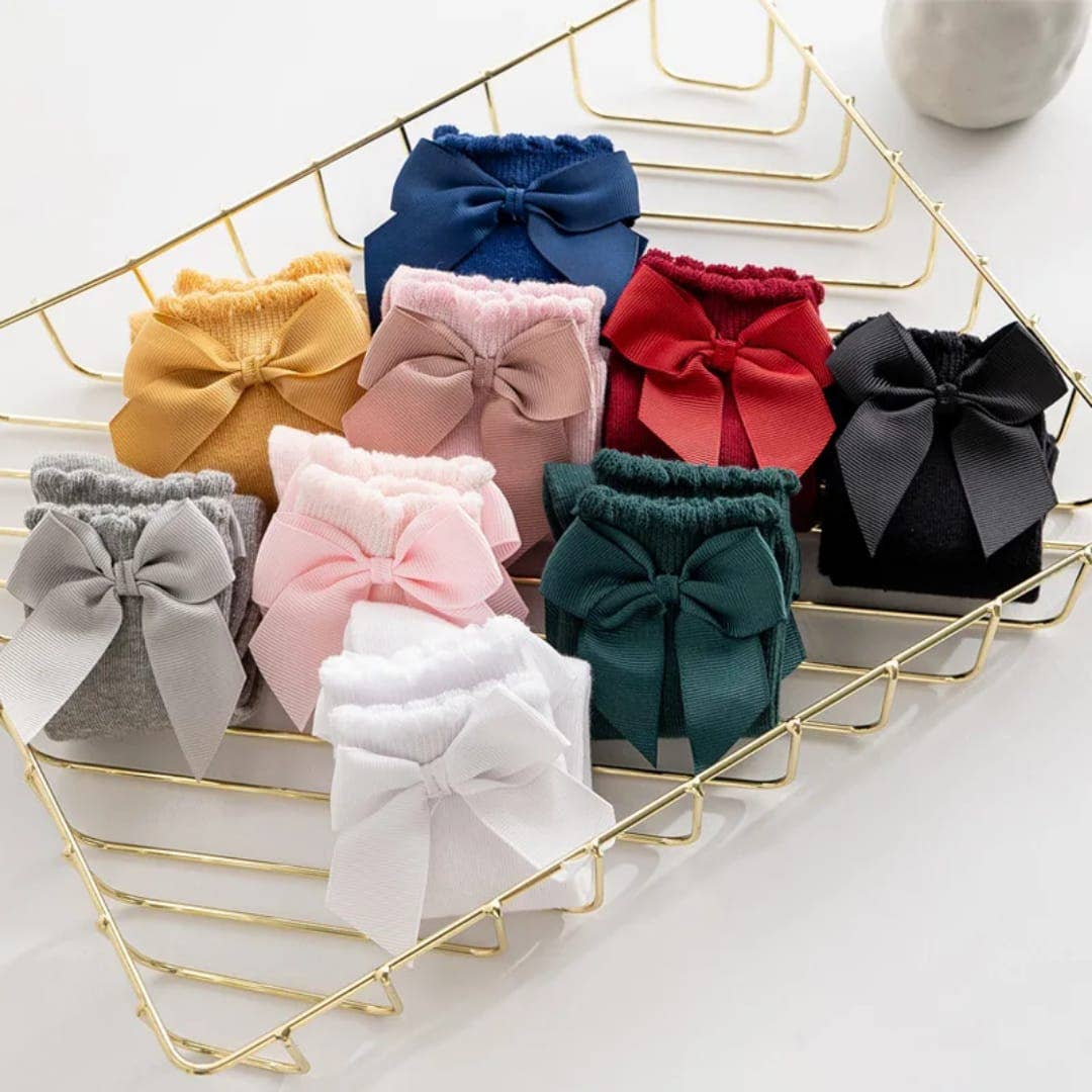 Knee-high socks with bow 100% Cotton: Old rose / 19/22