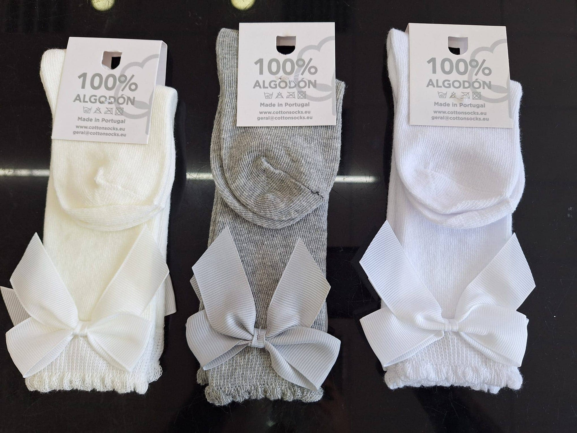 Knee-high socks with bow 100% Cotton: Pearl / 19/22