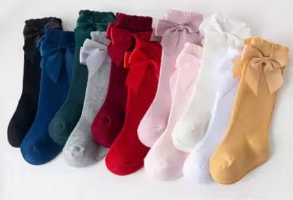 Knee-high socks with bow 100% Cotton: Old rose / 19/22