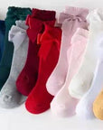 Knee-high socks with bow 100% Cotton: Old rose / 23/26