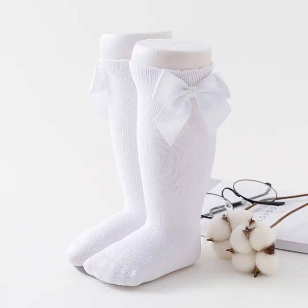 Knee-high socks with bow 100% Cotton: Old rose / 23/26