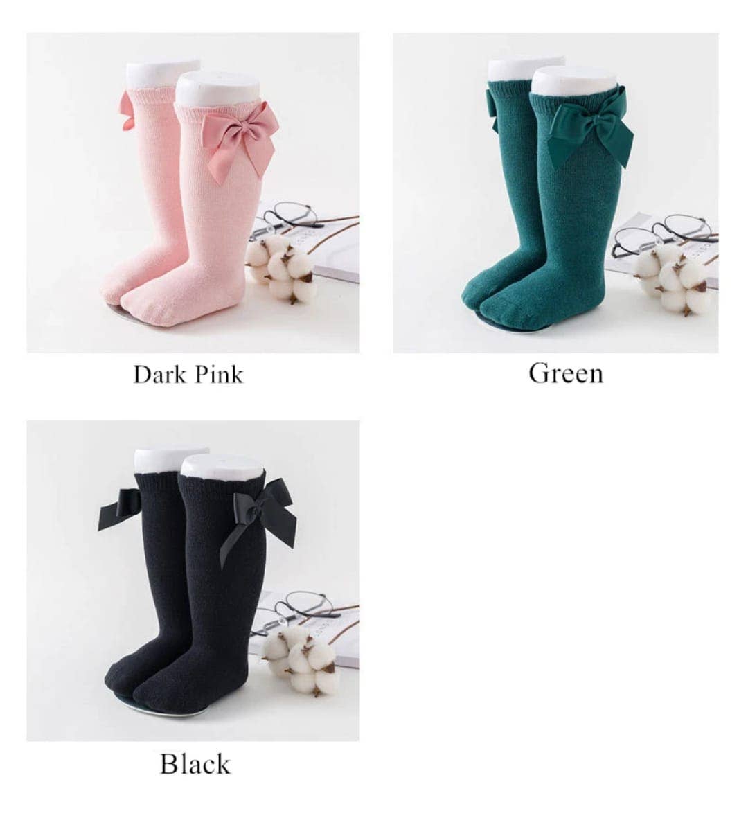 Knee-high socks with bow 100% Cotton: Pearl / 23/26