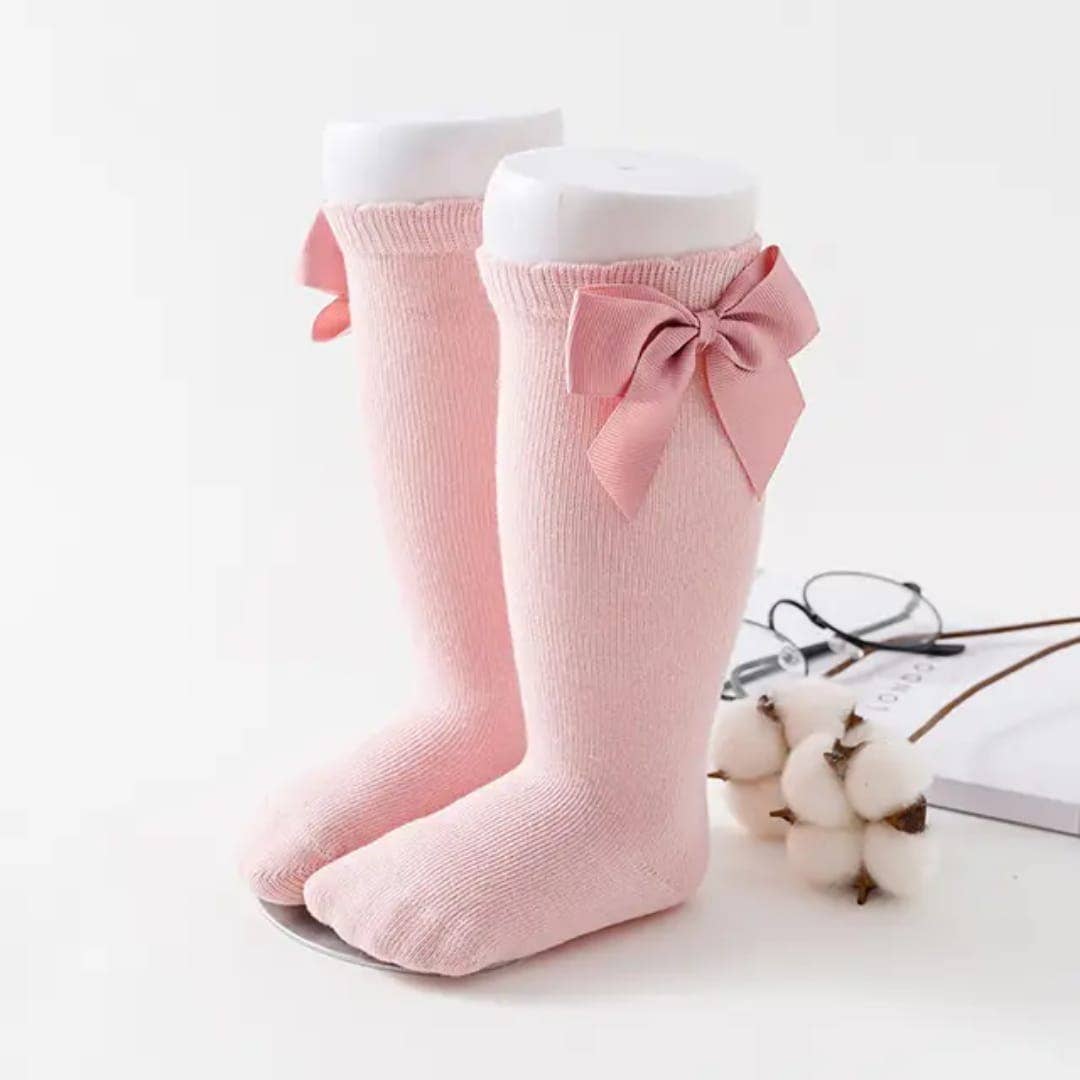 Knee-high socks with bow 100% Cotton: Pearl / 19/22