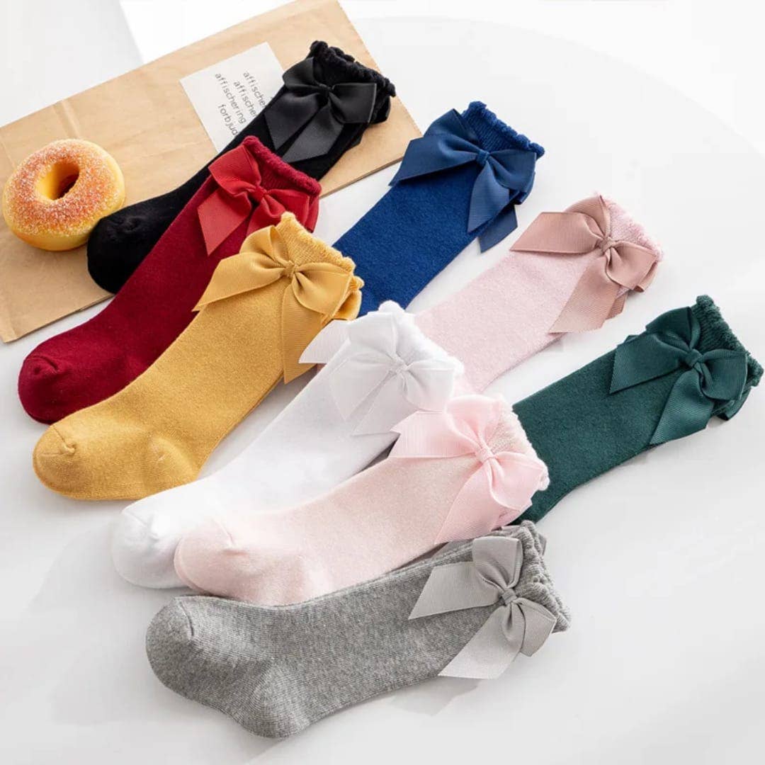Knee-high socks with bow 100% Cotton: Old rose / 23/26