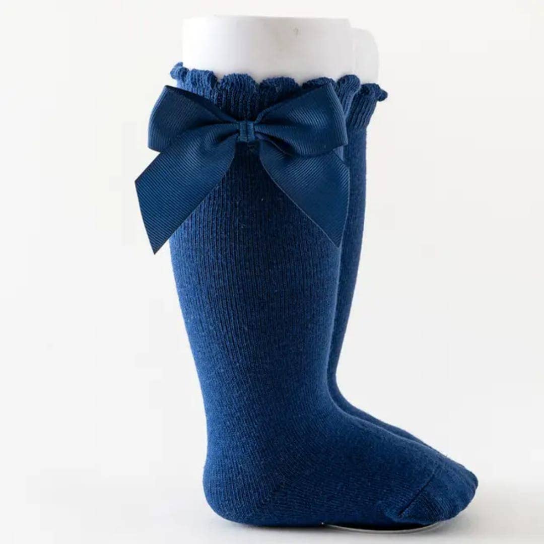Knee-high socks with bow 100% Cotton: Old rose / 23/26